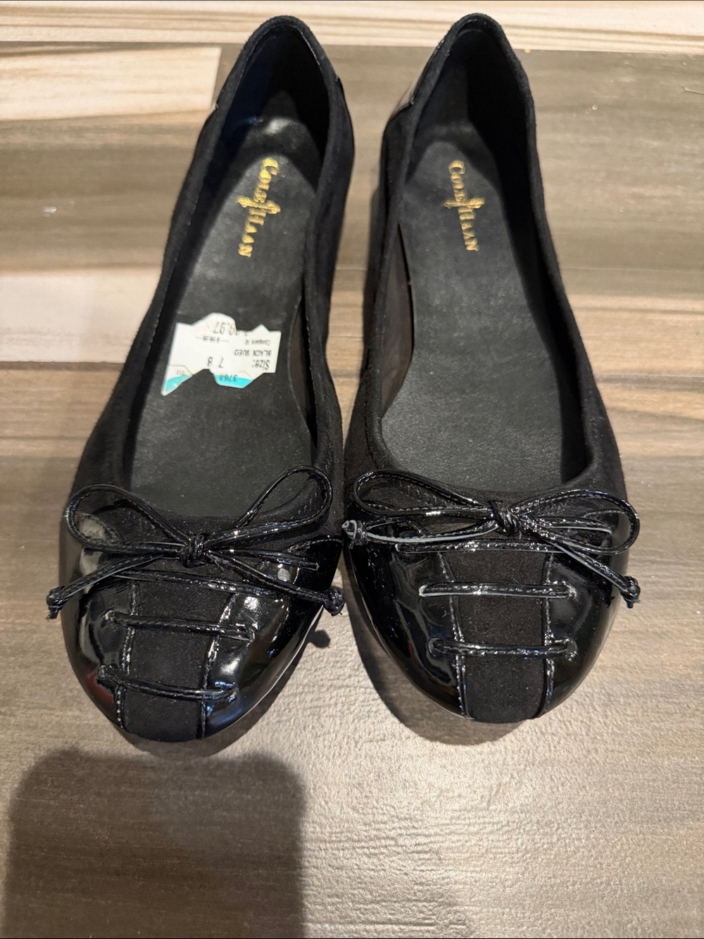 comfortview Black Patent Toe Ballet Flats with Bow